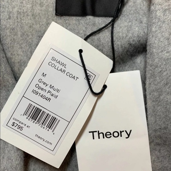 Theory Cashmere Wool shawl belt plaid jacket coat - Picture 6 of 6